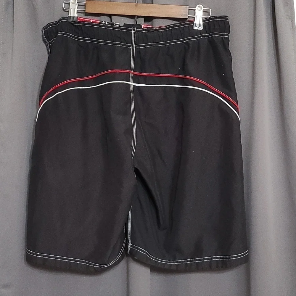 Speedo Mens Swim Trunks Blk/Gray/Red/White Hook&Loop Ties Pockets Size‎ M GUC